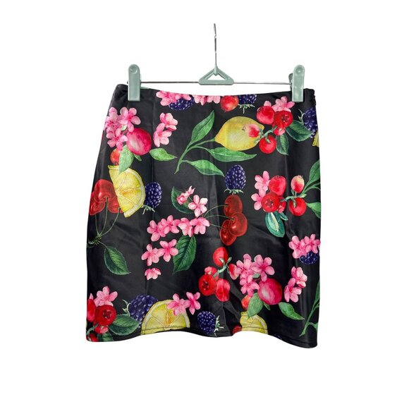 Nasty Gal Collection Black Mini Skirt Vibrant Fruit Floral Print Polyester US 2 - Picture 1 of 4